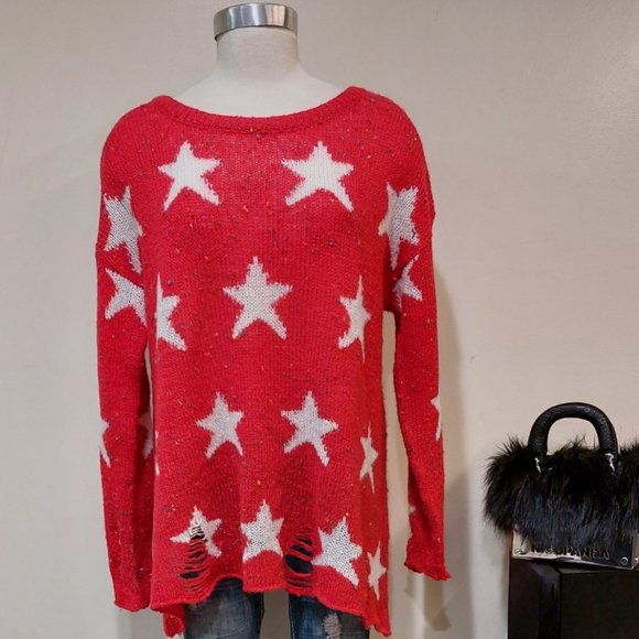 💥HOT ITEM💥Seeing Stars Speckled Distressed Lennon Sweater in Scarlet Red - Picture 9 of 16